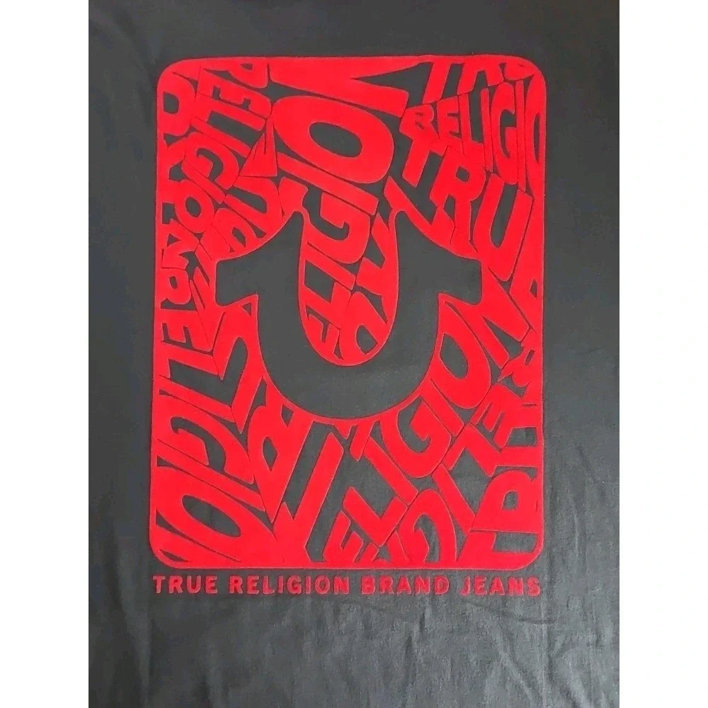 True Religion Men's Flocked Logo Graphic T-Shirt Style 100% Cotton 3XL JET BLACK